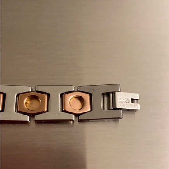 Tungsten Carbide Silver and Rose Gold Bracelet - Picture 2 of 4